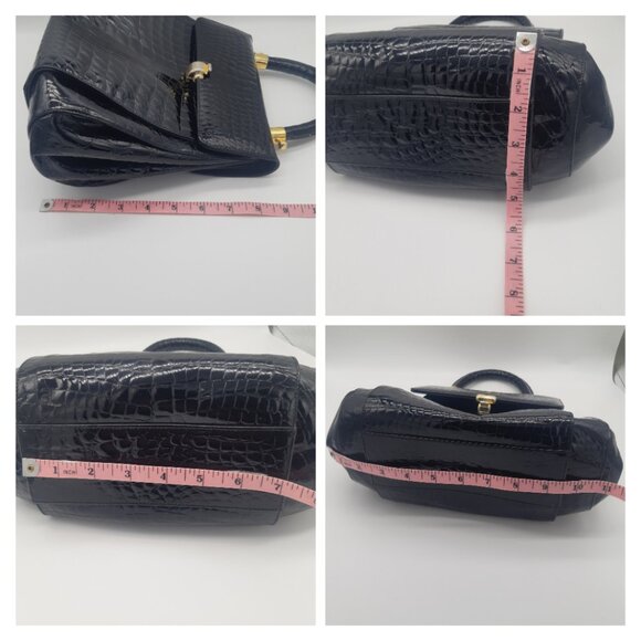 Vintage Faux Alligator Patent Black Evening Bag Purse Made in Italy - Picture 12 of 16